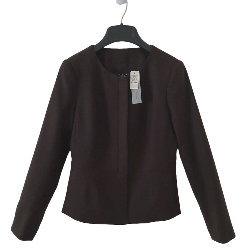 NWT Talbots Luxe Wool Flannel Motorcyle-Inspired Blazer "Grace Fit," Brown, 0P